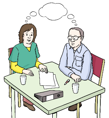 Zeichnung zwei Personen am Tisch