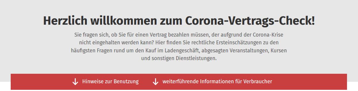 Titelseite eienr Webseite bei der es um Corona und Verträge geht.