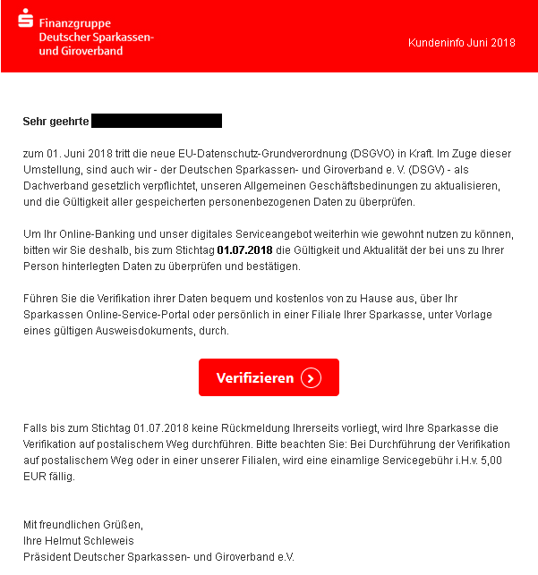 Phishing-Mail Sparkasse