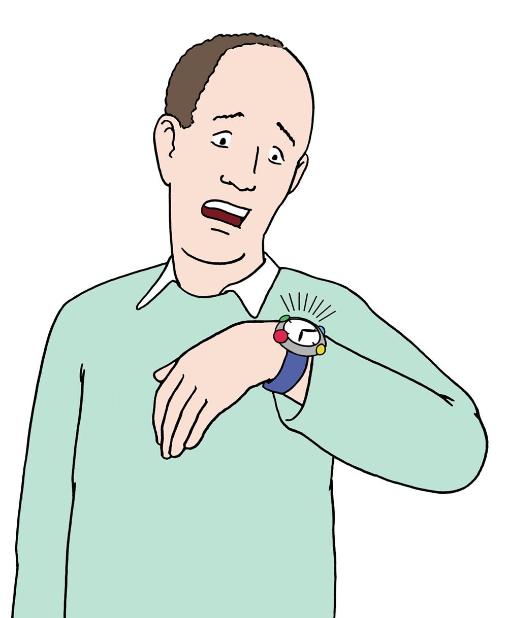 Mann mit Alarm-Uhr am Handgelenk