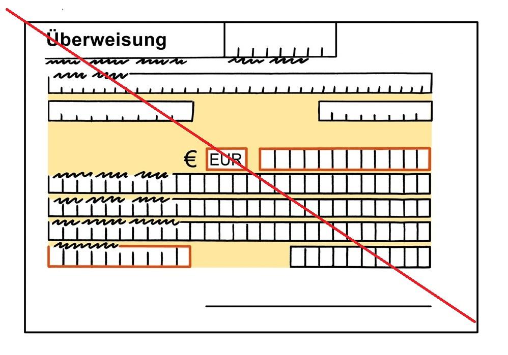 Banküberweisung rot durchgestrichen