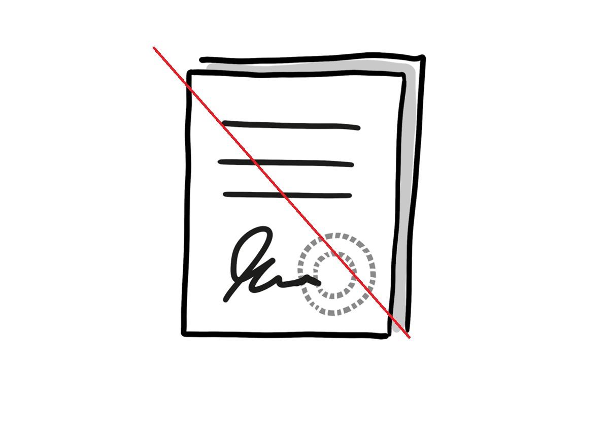 Bescheinigung mit rotem Strich durch