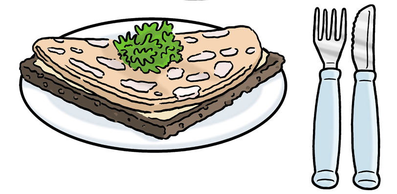 Brot mit Wurst, Besteck daneben