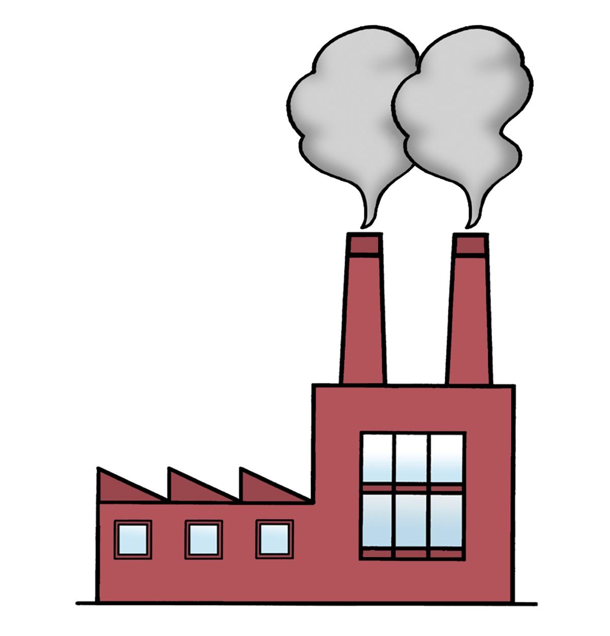 Fabrik mit rauchenden Schornsteinen