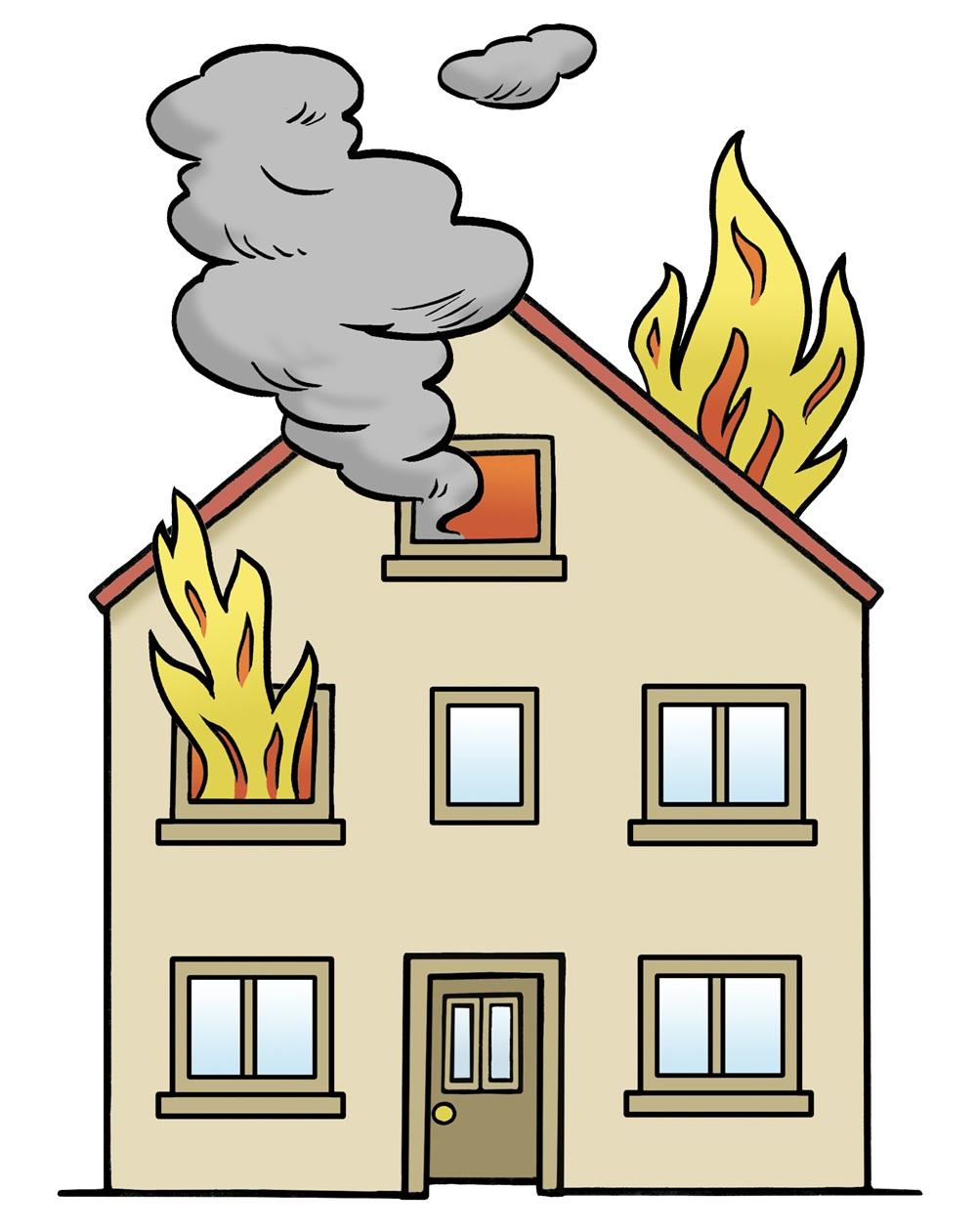 Feuer in einem Haus von außen