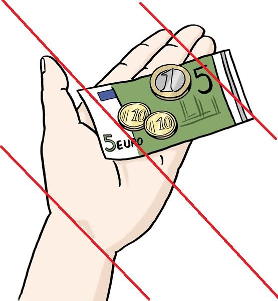 Hand gibt Geld durchgestrichen