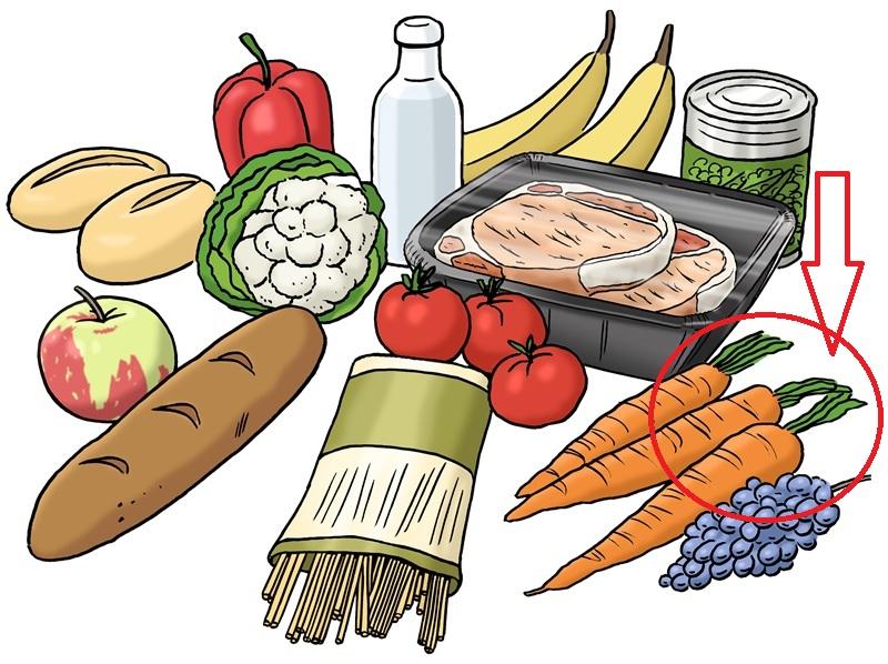 Lebensmittel mit Pfeil Möhren