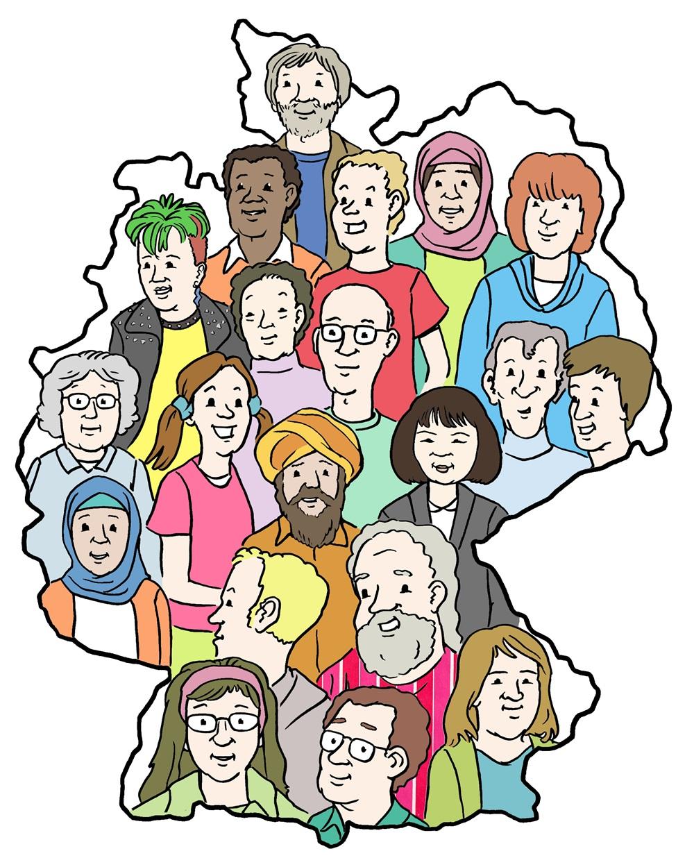 menschen auf Deutschland-Karte 
