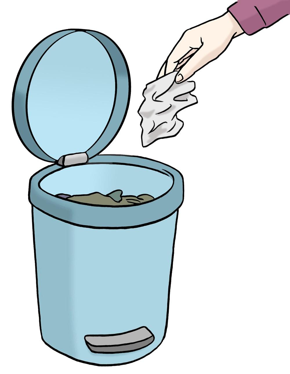 Müll in Mülleimer werfen