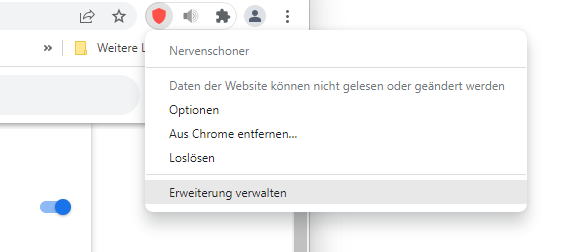 Bildschirmfoto zeigt Abschalten des Plugins bei Chrome