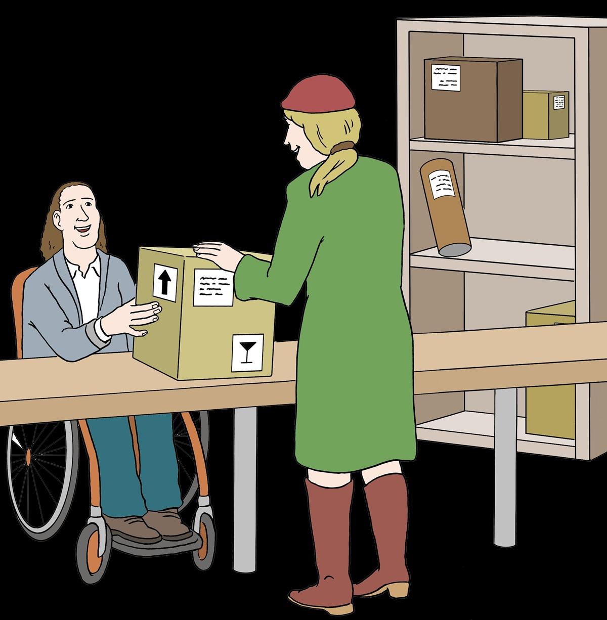 Frau gibt Paket bei der Post ab