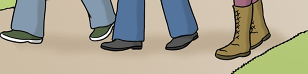 drei paar Beine mit verschiedenen Schuhen