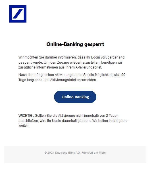 Screenshot Phishing-Mail Deutsche Bank