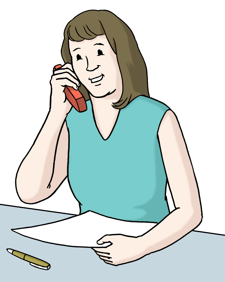 Frau mit einem Telefon am Ohr (Zeichnung).