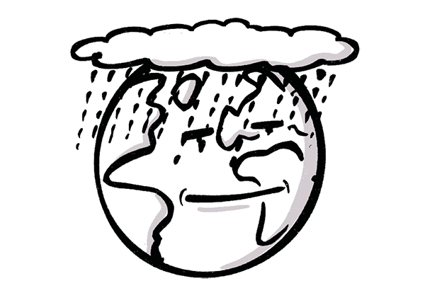 Ein Globus, worauf viel Regen fällt.