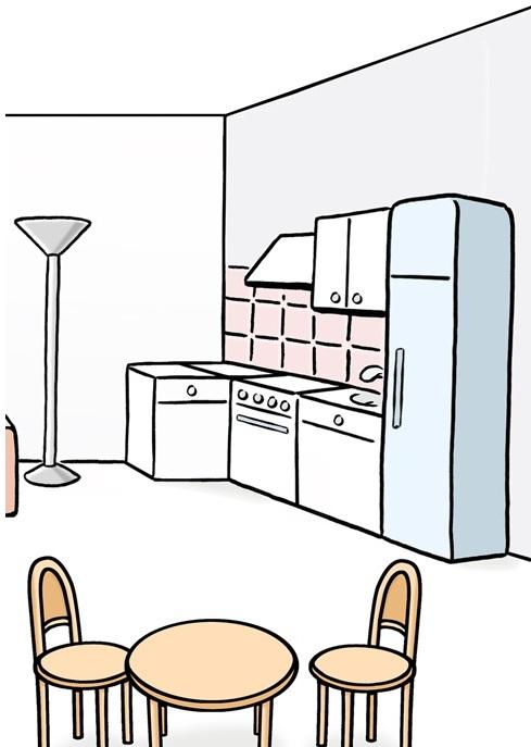 Wohnküche mit Tisch