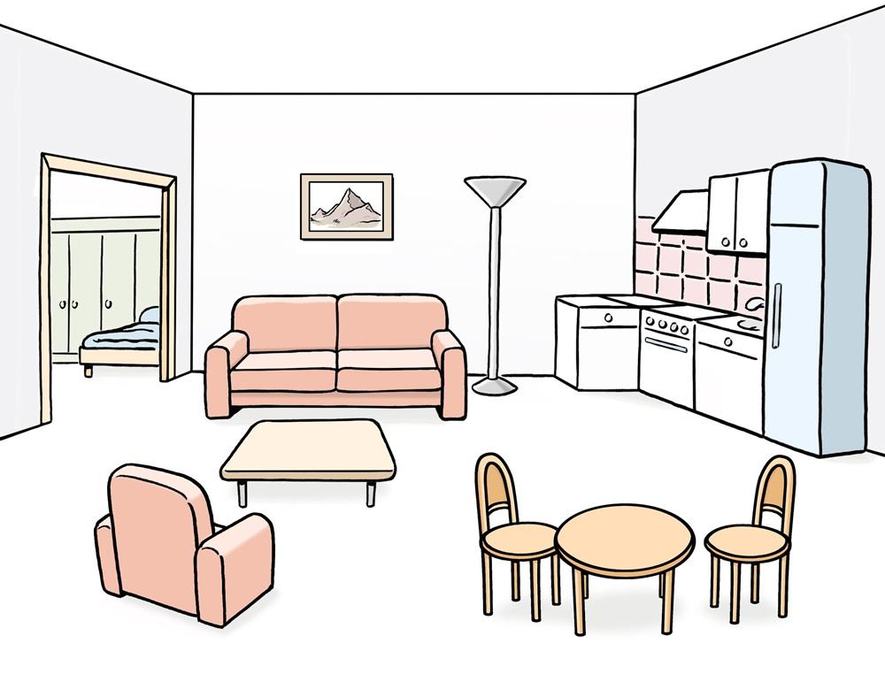 Wohnzimmer mit Küchenzeile