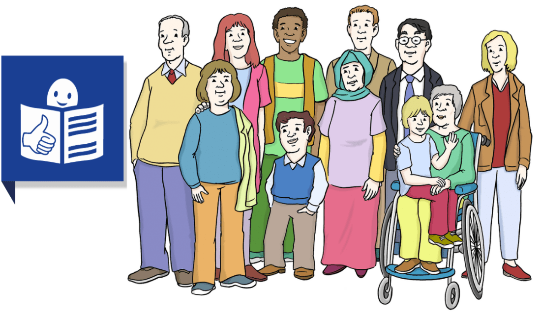 Eine Zeichnung von einer Gruppe Menschen.