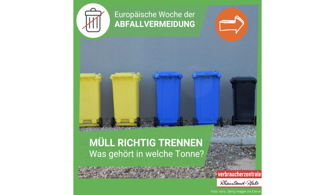 Europäische Woche der Abfallvermeidung.  Müll richtig trennen Was gehört in welche Tonne?
