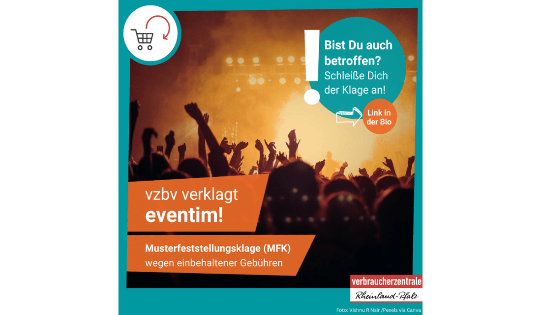 vzbv verklagt  eventim! Musterfeststellungsklage wegen einbehaltener Gebühren. Bist Du auch betroffen? Schleiße Dich der MFK an!