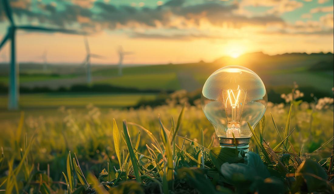 Eine Glühbirne steht in einer Landschaft