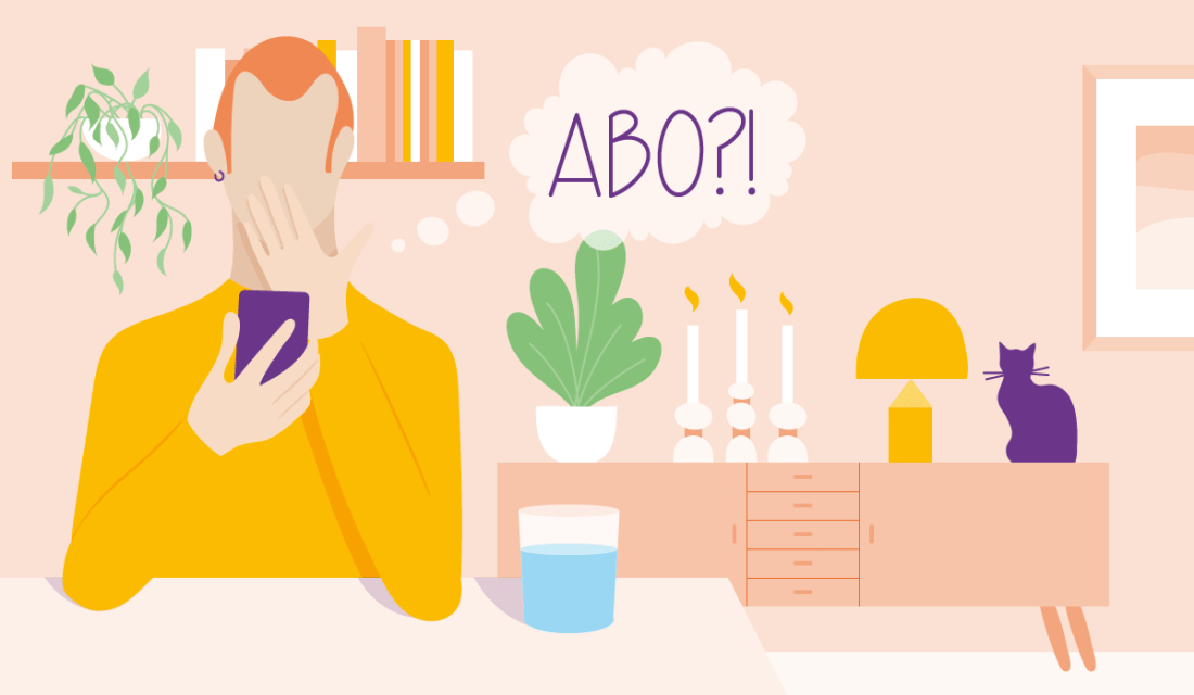 Vektorgrafik mit menschlicher Figur und digitalen Endgeräten - Abo