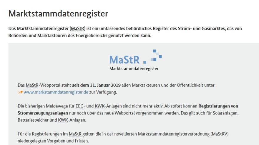 Anmeldung Marktstammdatenregister