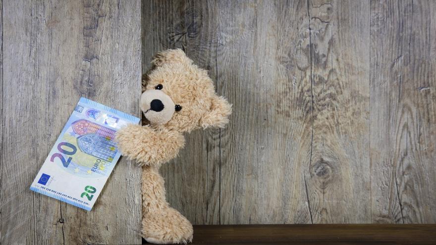Teddybär hält einen zwanzig Euroschein