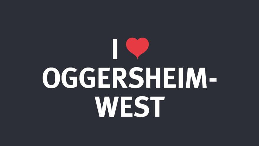 Schwarze Postkarte mit weißer Schrift: I love Oggersheim-West
