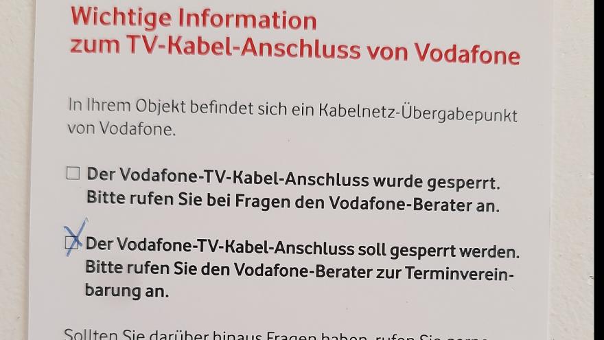 Ein formloses Schreiben eines Kabelanschlussanbieters. 