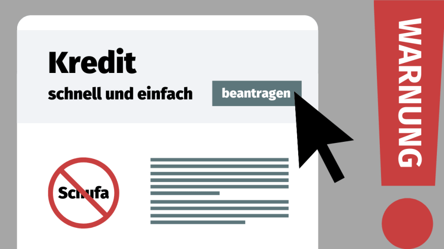 Darstellung einer Webseite unseriöser Kreditvermittler mit der Kennzeichnung Warnung