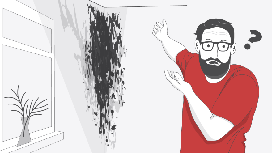 Grafik_ Ein Mann ist erschrocken über Schimmel