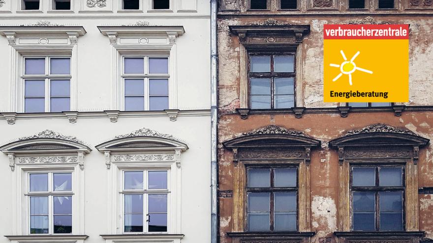 Altbaufassade: mal saniert, mal unsaniert