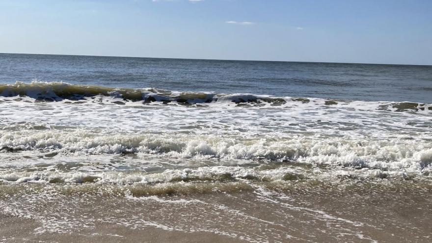 Ein brauner Strand im hellblauen Himmel