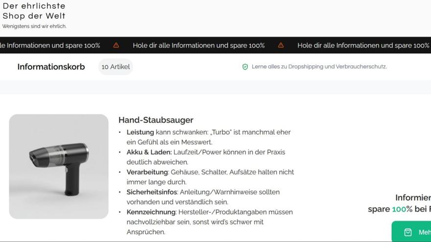 Screenshot einer Fake-Webseite
