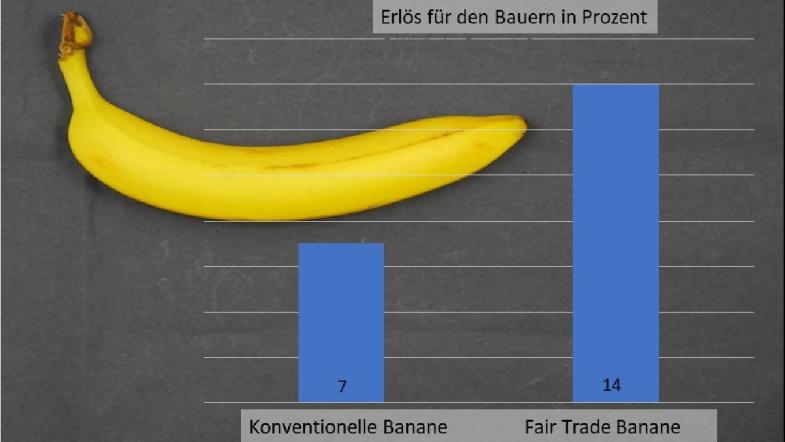Eine Grafik über den Erlös von Bauern bei Fairtrade Bananen.