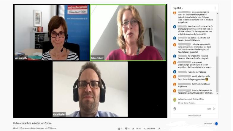 Screenshot mit drei Personen in eienr Videokonferenz