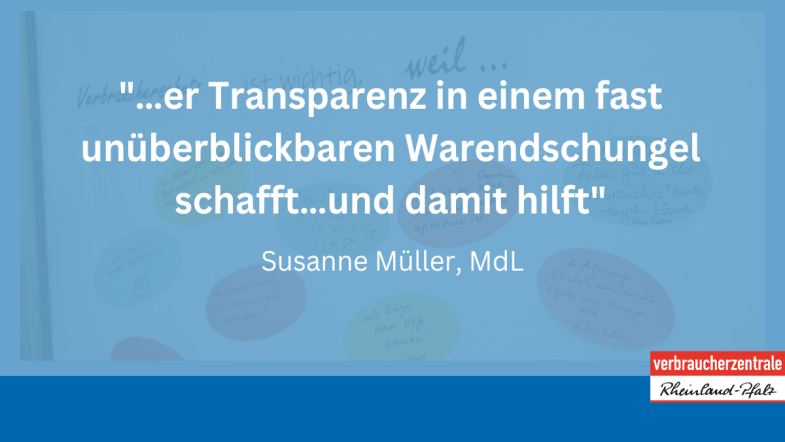 Eine blaue Folie mit einem Zitat in weißer Schrift.