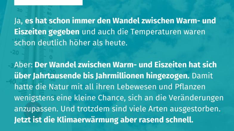 Im Hintergrund ist ein Thermometer zu sehen mit Klima-Fakt