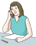 Zeichnung einer Frau am Telefon.