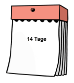 Gezeichneter Kalenderblock mit dem Hinweis: 14 Tage.