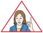 Grafik: Zeichnung eienr Frau mit erhobenen Finger in einem roten Dreieck.