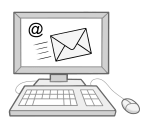 Grafik: Zeichnung eines Computers mit einem Briefsymbol und einem @-Zeichen auf dem Bildschirm.