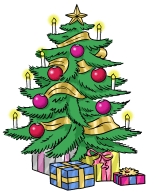 Grafik: Zeichnung eines geschmückten Weihnachtsbaums.