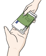 Grafik: Zeichnung von zwei Händen bei einer Geldübergabe