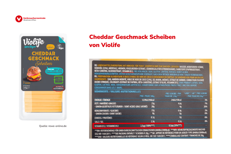 veganer Cheddar mit Nährwerttabelle