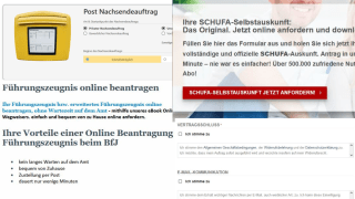 Screenshots verschiedener Webseiten.