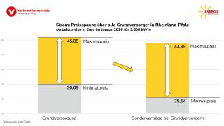 Strom: Preisspanne über alle Grundversorger in Rheinland-Pfalz